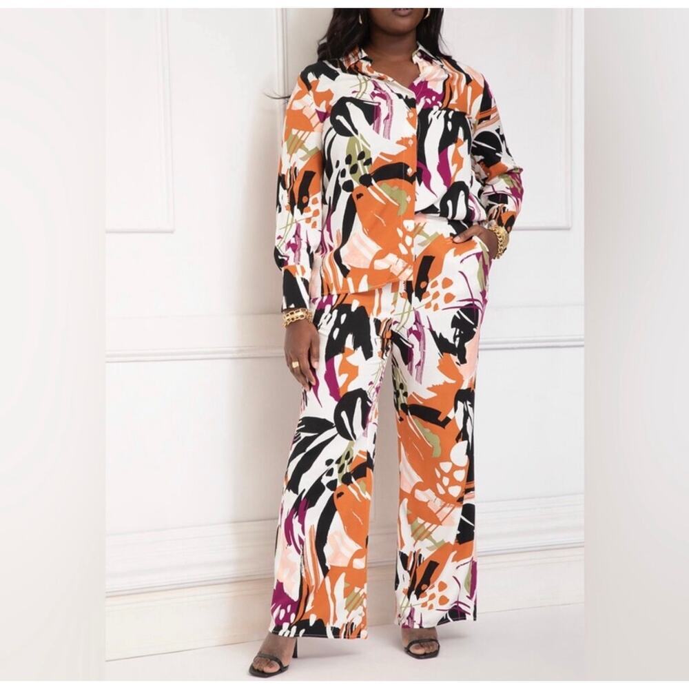 Eloquii Elements Abstract Print Matching Set Top 18 Pants 16 Plus Size Lounge